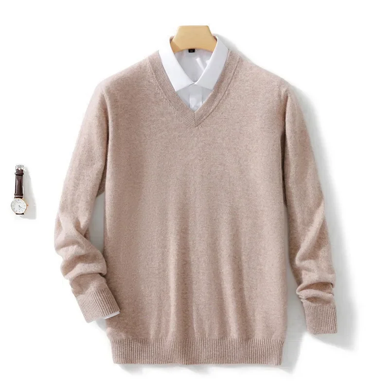 Soft Cashmere Sweater Men's Clothing Autumn Winter Pullover Business Casual Bottom V-neck Knitted Woolen Slim Fit Knitwear Male - Image 9