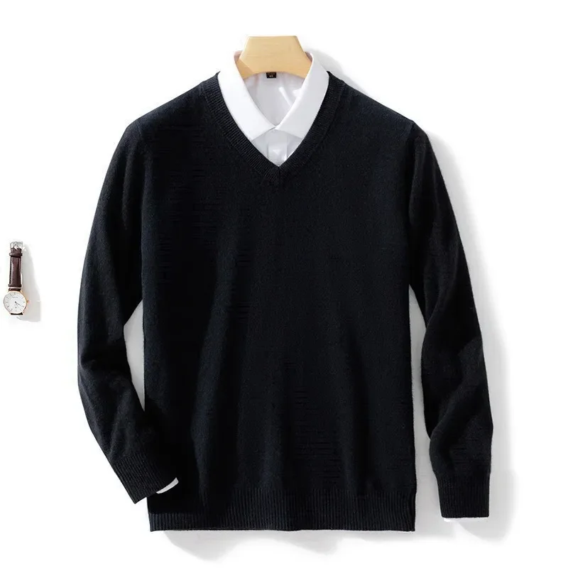 Soft Cashmere Sweater Men's Clothing Autumn Winter Pullover Business Casual Bottom V-neck Knitted Woolen Slim Fit Knitwear Male - Image 10