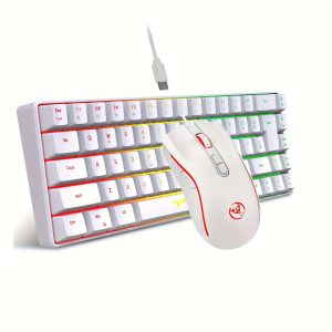 HXSJ Ergonomic 68-Key Mini Wired Keyboard with RGB Backlight and Optical Gaming Mouse, Compact Design for PC, Laptop, Mac - ABS Material, No Battery Required