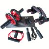 Professional 5-in-1 Ab Wheel & Push Up Stand Fitness Kit with Ball Bearing Jump Rope, Hand Gripper, Resistance Bands - Home Gym Equipment for Core/Arm Training - Includes Knee Pad (Black/Red/Blue/Green)