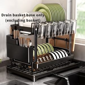 Stainless Steel Kitchen Sink Organizer with Drainage Basket - Multi-Tiered Dish Rack, Utensil Holder & Storage Shelf, Space-Saving Countertop Organizer for Dishes, Cups, Spoons, Forks, Knives - Durable, Easy-Clean Design for Modern Kitchens, Kitchen Sink Accessories, Utensil Holder, Sleek Metallic Finish, Easyclean Material