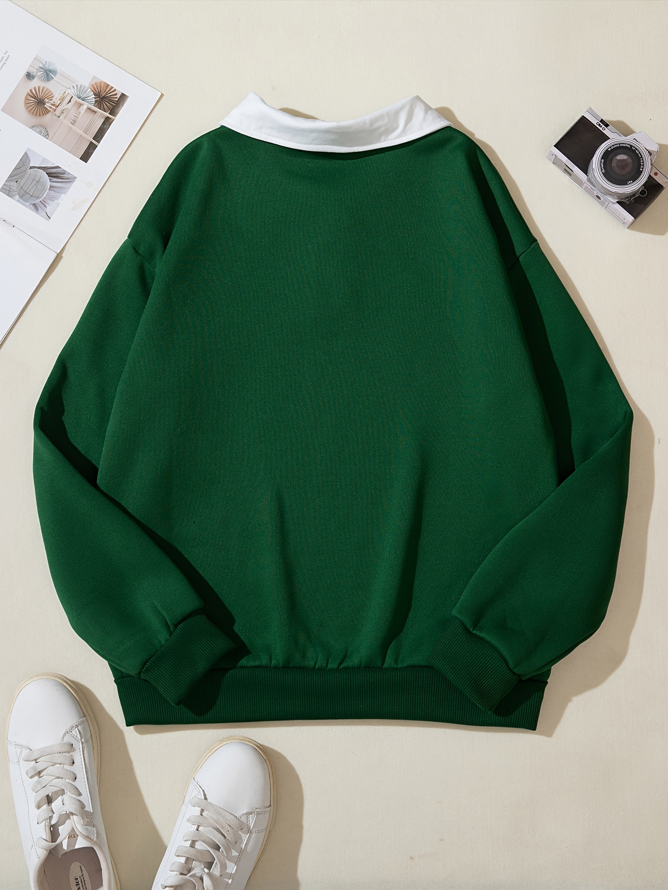 Women'S Stylish Brooklyn Graphic Sweatshirt - Green with White Lettering, Long Sleeve, Button-Up Collar, Casual Pullover for Fall & Winter, Casual Wear | Buttonup Sweatshirt | Construction - Image 2