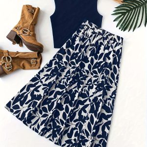 Two-piece Women'S Top and Skirt Set, Printed Tank Top and Skirt Two-piece Fashionable Women'S Clothing