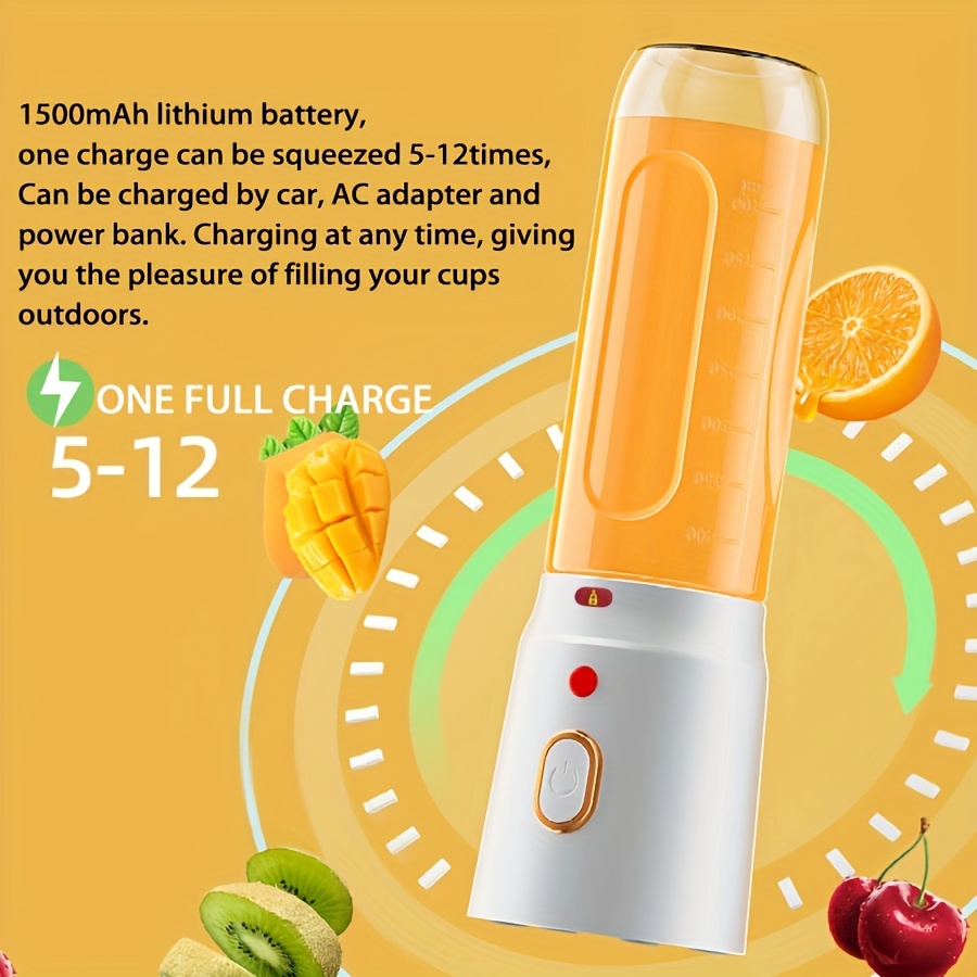 Electric Juicer - Portable USB Rechargeable Blender, Manual Juicer for Smoothies, Slushies, and Juices, 400+200ml Travel Bottle, One-Click Operation, Multifunctional Dual Cup Set, Perfect for Home, Gym, Students, Dorms, Offices, and Outdoor Use - Image 6