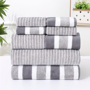 Luxury Striped Towel Set - Quick-Dry Microfiber, Absorbent, Includes 2 Bath Towels & 2 Hand Towels, Gray and White Stripes, Spa Experience, Ultrafine Fiber Towels, Modern Style, Rectangular Shape, Space-Themed Design, Microfiber Towel Set|Striped Pattern|Absorbent Towels, Towel Set for Bathroom, Wash Cloths