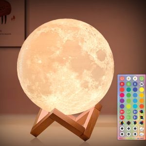 Smart Remote Control Moon Lamp, 128 Color Changing, Timer Function, Touch Control, Creative Birthday Gift, Bedroom & Study Decor, Romantic Anniversary Gift, Small Night Light, Holiday Gift, Bedroom Decor, Study Lamp, Modern Lamp, Contemporary Design, Lightweight Design, Durable Construction, Smart Lighting, Colorchanging Lamp, Couples, Students