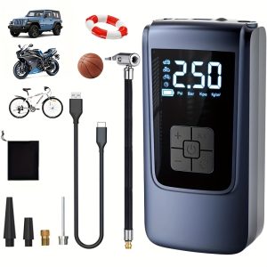 Portable Car Inflator Pump with LED Light - USB Rechargeable, Digital Display, 18650 Lithium Battery, Air Compressor for Cars, Motorcycles, and Bicycle Tires, Bike Tire Inflator|Modern Car Accessory|Digital Display Featur