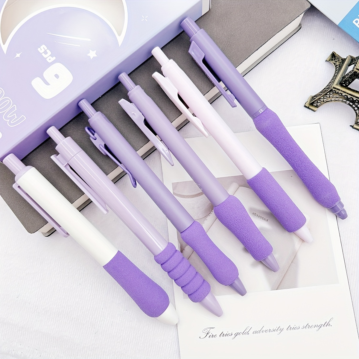 6-Pack Dopamine Soft Grip Relax New Year Gift Click Pens for School Students Exam Ballpoint Pens 0.5mm Black - Image 10
