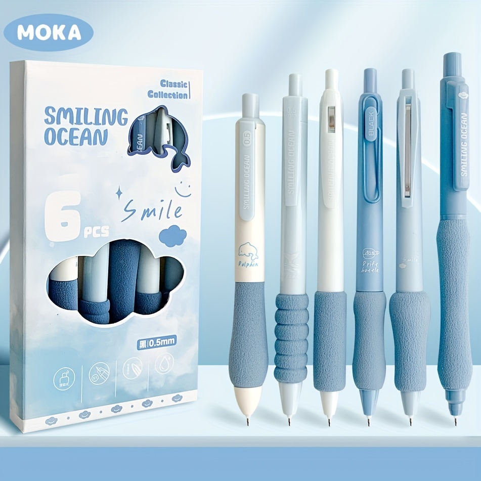 6-Pack Dopamine Soft Grip Relax New Year Gift Click Pens for School Students Exam Ballpoint Pens 0.5mm Black - Image 5