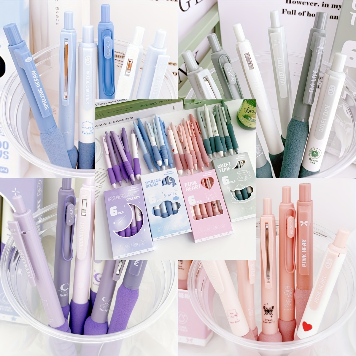 6-Pack Dopamine Soft Grip Relax New Year Gift Click Pens for School Students Exam Ballpoint Pens 0.5mm Black - Image 3