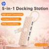 HP 5-in-1 USB-C Hub Docking Station with USB-C Power Port & 4 USB Ports, Compact Plug & Play USB Expansion Dock Suitable for Laptop, PC, Printer, Flash Drive, Keyboard, Mouse, Portable Adapter for Office, Travel, Back to School Gift
