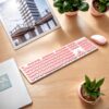 Macaron Color Keycap Keyboard And Mouse Set, Laptop, Female, Wireless Office, Business, Retro Keyboard And Mouse