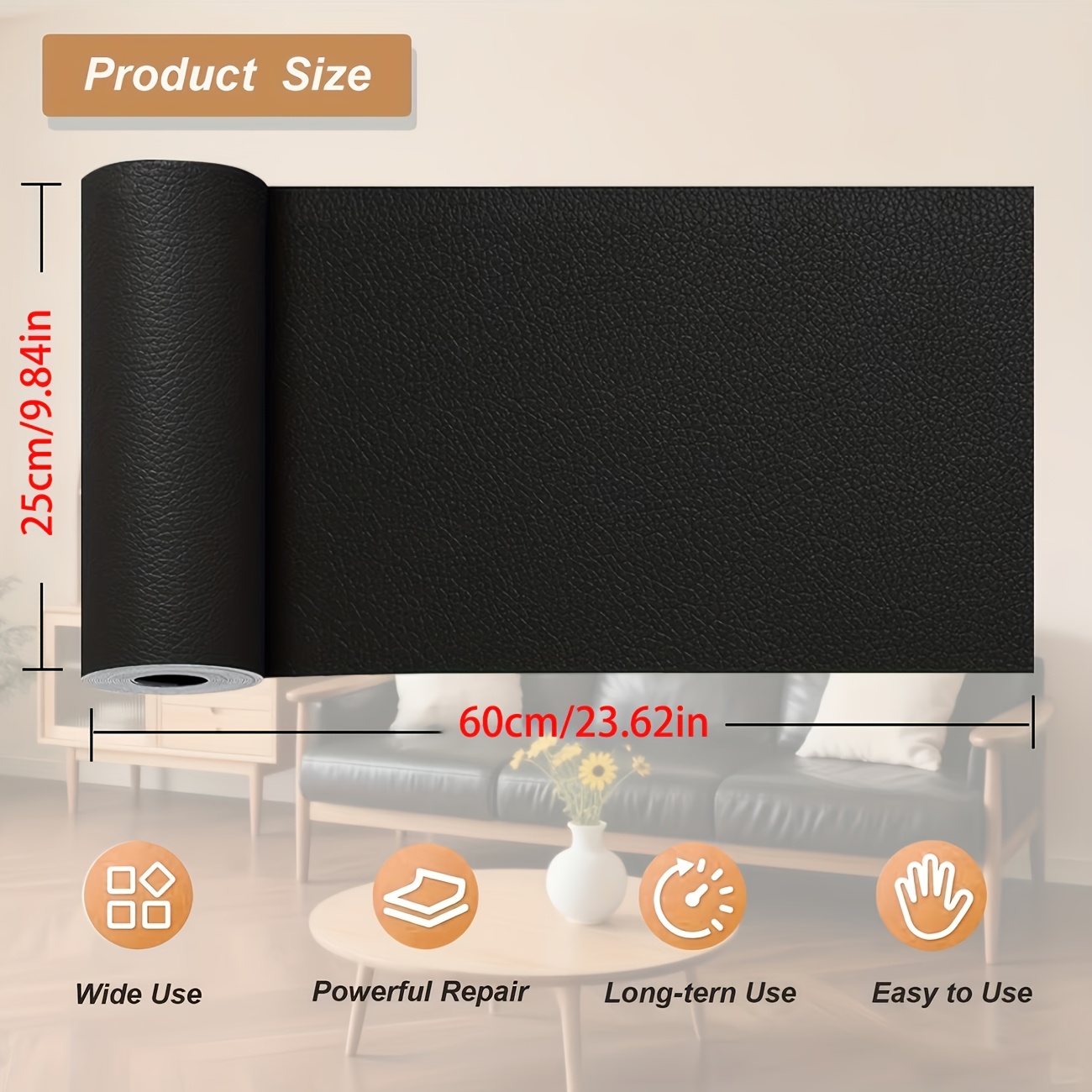2pcs Heavy Duty Self-Adhesive Faux Leather Repair Patches Kit, Faux Leather Repair Strips for Sofas, Car Seats, Chairs, Furniture, Handbags, Shoes, Jackets And Boat Seats - Image 4
