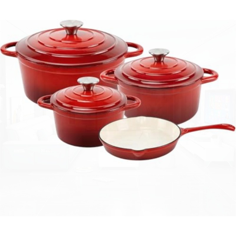 7pcs Chefs Choice Heavy-Duty Cast Iron Cookware Set with Enamel Coating & Lids - Induction Suitable for Oven Safe Nonstick Skillet, Dutch Oven, Pots and Pans Suitable for Kitchen, Campfire, Stovetop, Boiling, Frying,