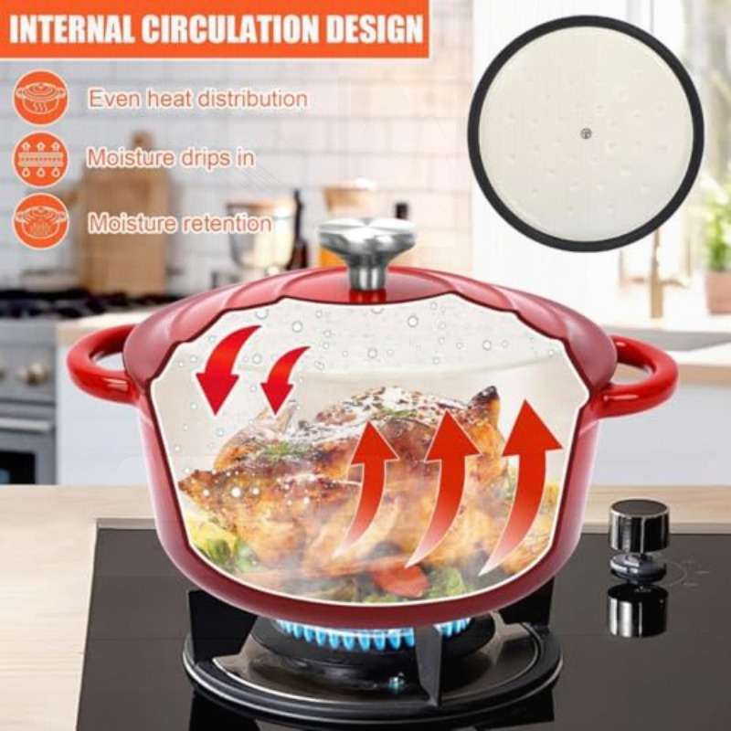 7pcs Chefs Choice Heavy-Duty Cast Iron Cookware Set with Enamel Coating & Lids - Induction Suitable for Oven Safe Nonstick Skillet, Dutch Oven, Pots and Pans Suitable for Kitchen, Campfire, Stovetop, Boiling, Frying, - Image 8